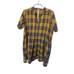 Uncle Frank Mustard Yellow Plaid Pintuck Tunic Dress Pockets